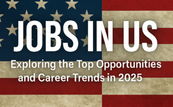 Professional digital illustration representing diverse career opportunities in the US job market for 2025, including healthcare, tech, and remote work.