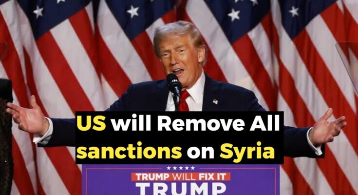 US Will Lift All Sanctions Against Syria, trump happy , trump laughing, trump on stage