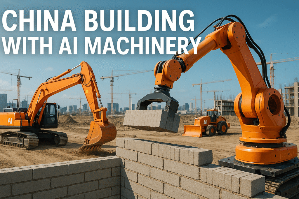 AI-powered construction site in China with robotic machinery and smart excavators