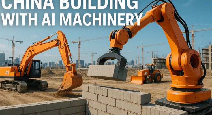 AI-powered construction site in China with robotic machinery and smart excavators
